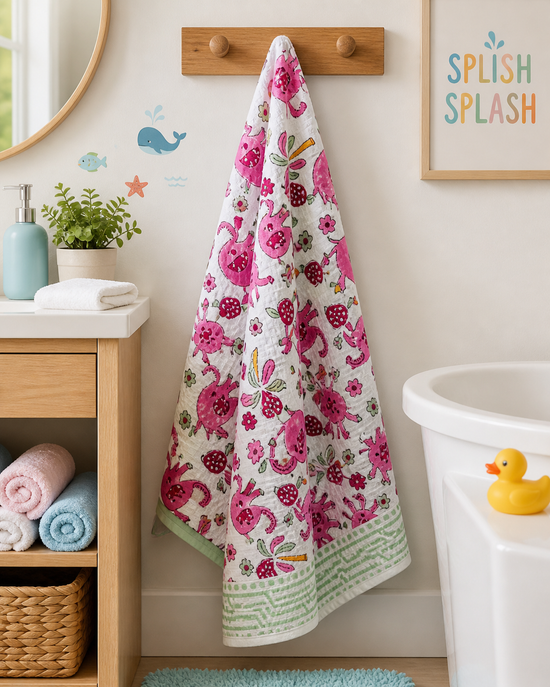 Pink Safari Kids Waffle Bath Towel