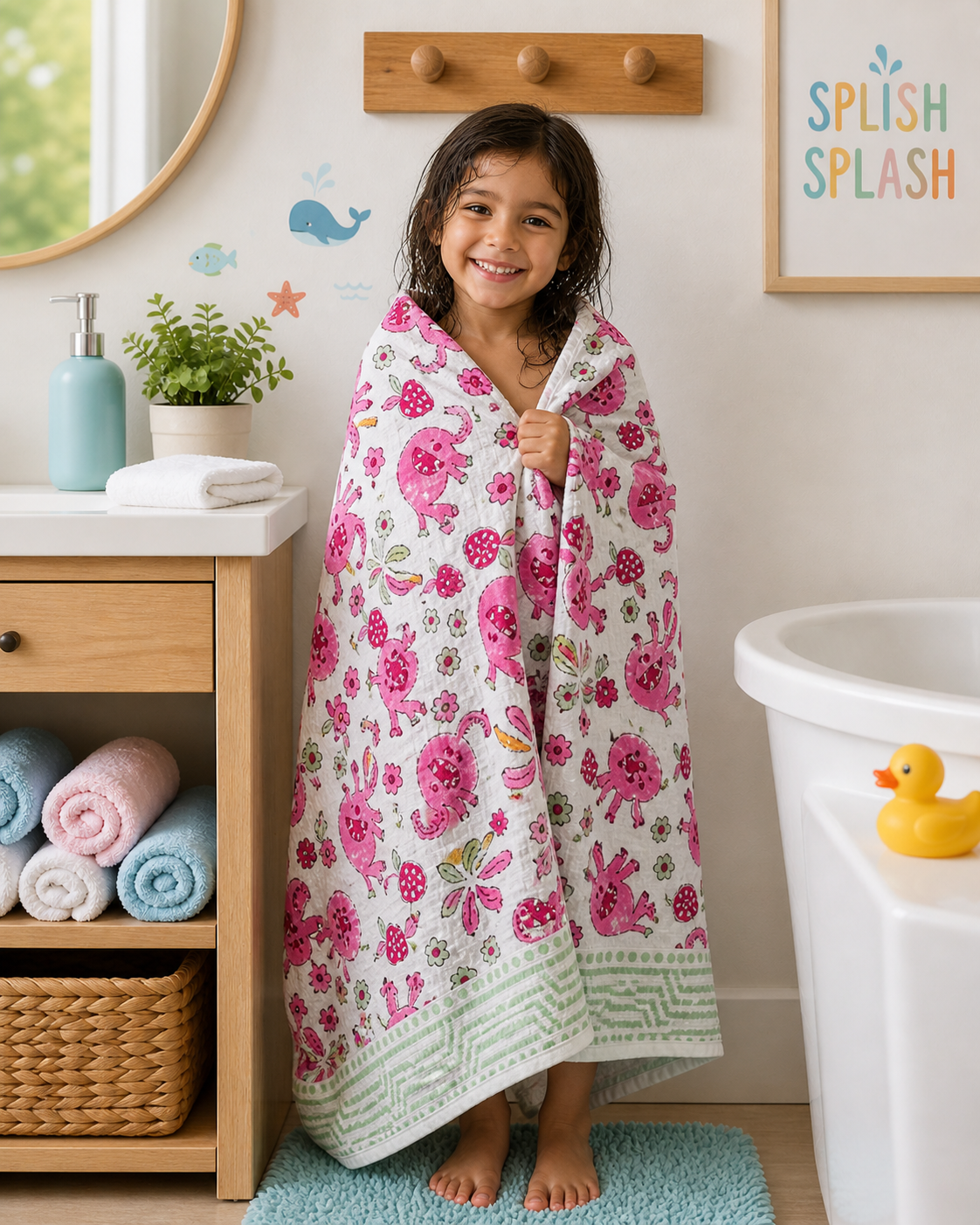 Pink Safari Kids Waffle Bath Towel