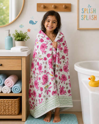 Pink Safari Kids Waffle Bath Towel