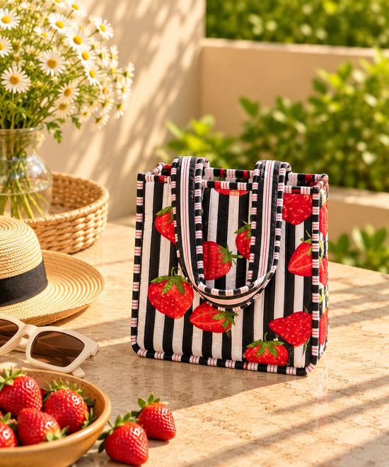 Berry Stripe Small Tote Bag.