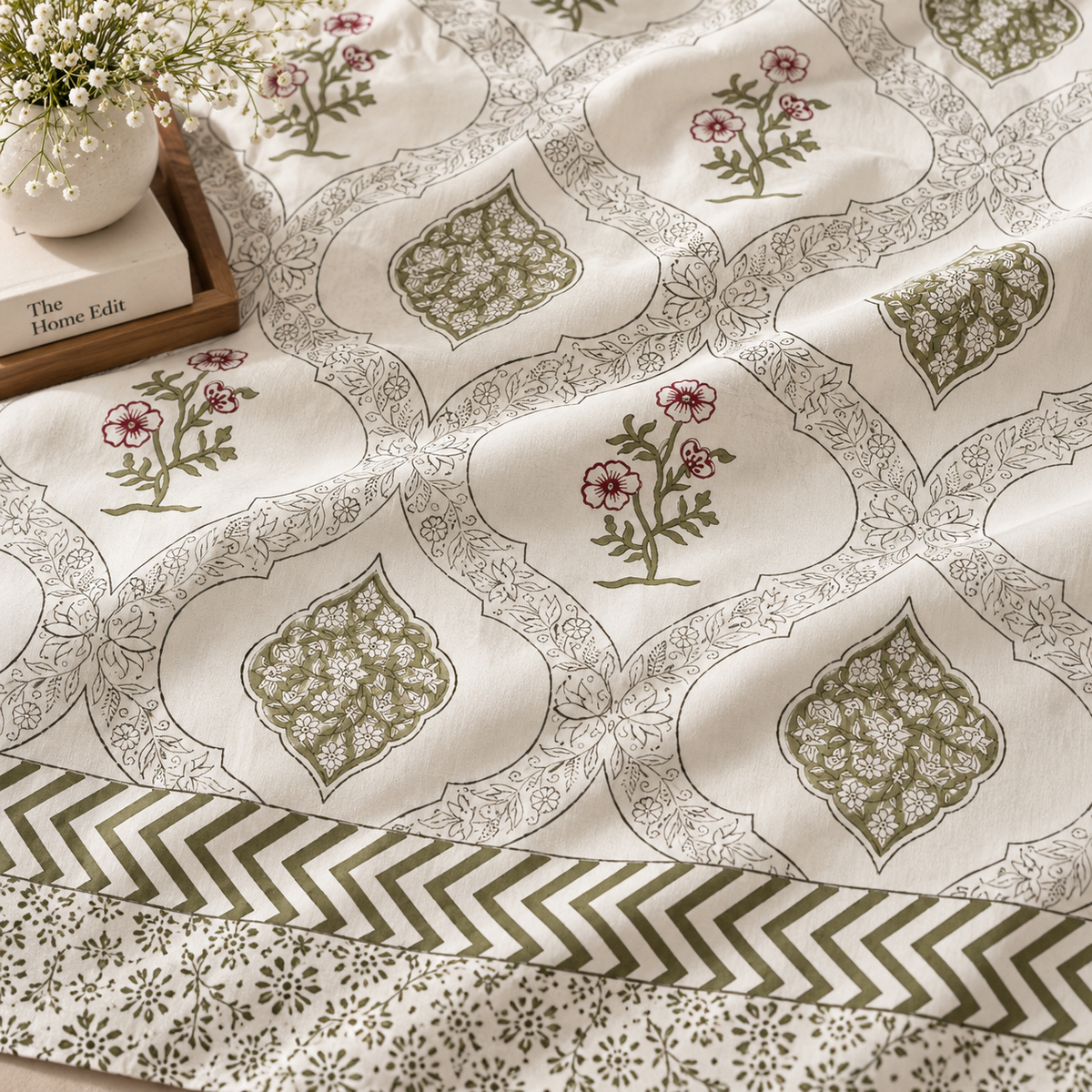 Gulab Jaal Handblock King Size Bedsheet