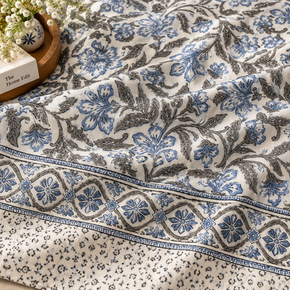 Neel Gulab Handblock Super King Size Bedsheet