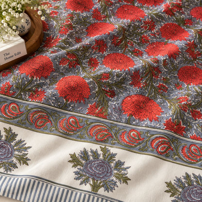 Laal Gul Handblock Super King Size Bedsheet