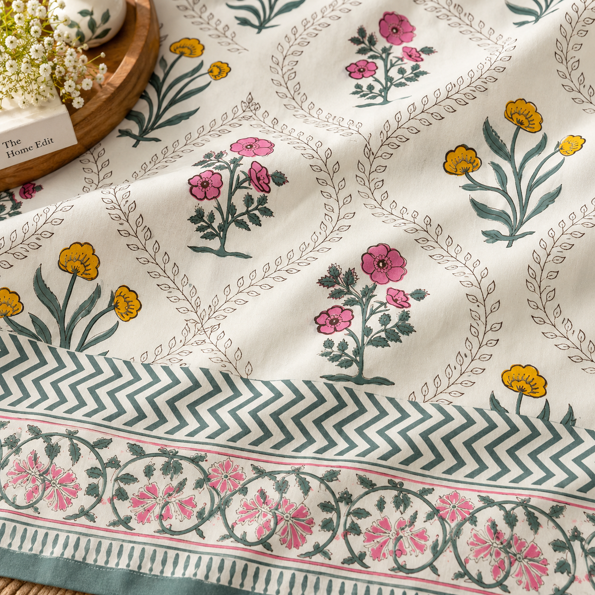Phool Bagh Handblock Super King Size Bedsheet