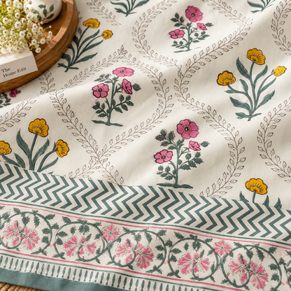 Phool Bagh Handblock Super King Size Bedsheet