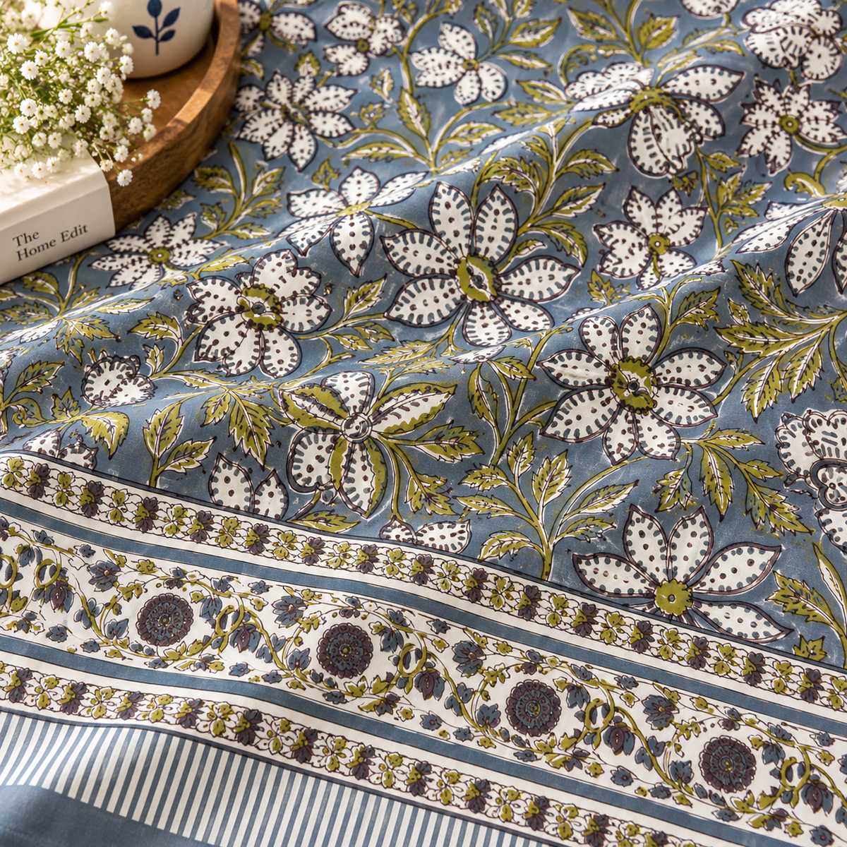 Neel Pushp Handblock King Size Bedsheet