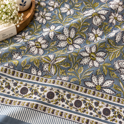 Neel Pushp Handblock King Size Bedsheet