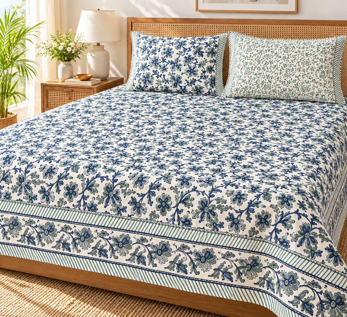 Neel Bahaar Handblock Super King Size Bedsheet