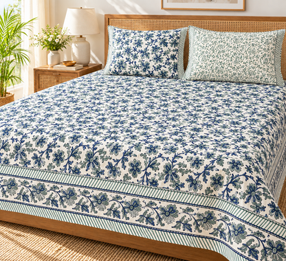Neel Bahaar Handblock Super King Size Bedsheet