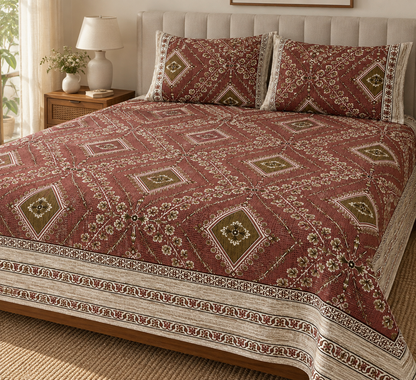 Maroon Gulab Handblock King Size Bedsheet