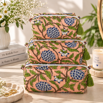 Peach Bloom Travel Pouches – Set of 3