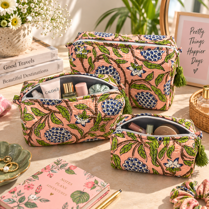 Peach Bloom Travel Pouches – Set of 3