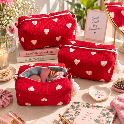 Heart Print Travel Pouches – Set of 3
