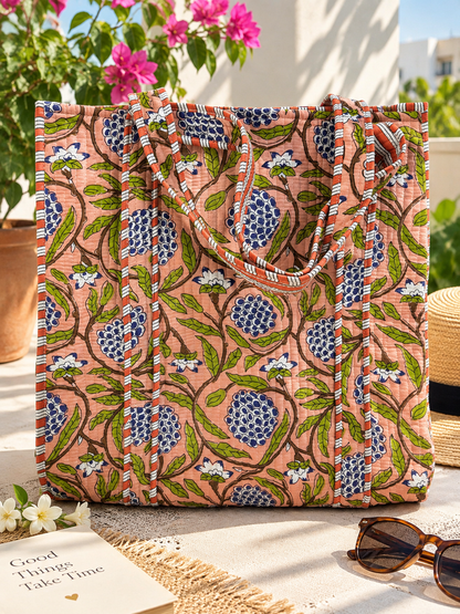 Peach Bagh Quilted Tote Bag