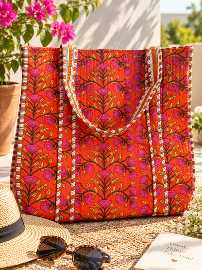 Rose Bloom  Quilted Tote Bag