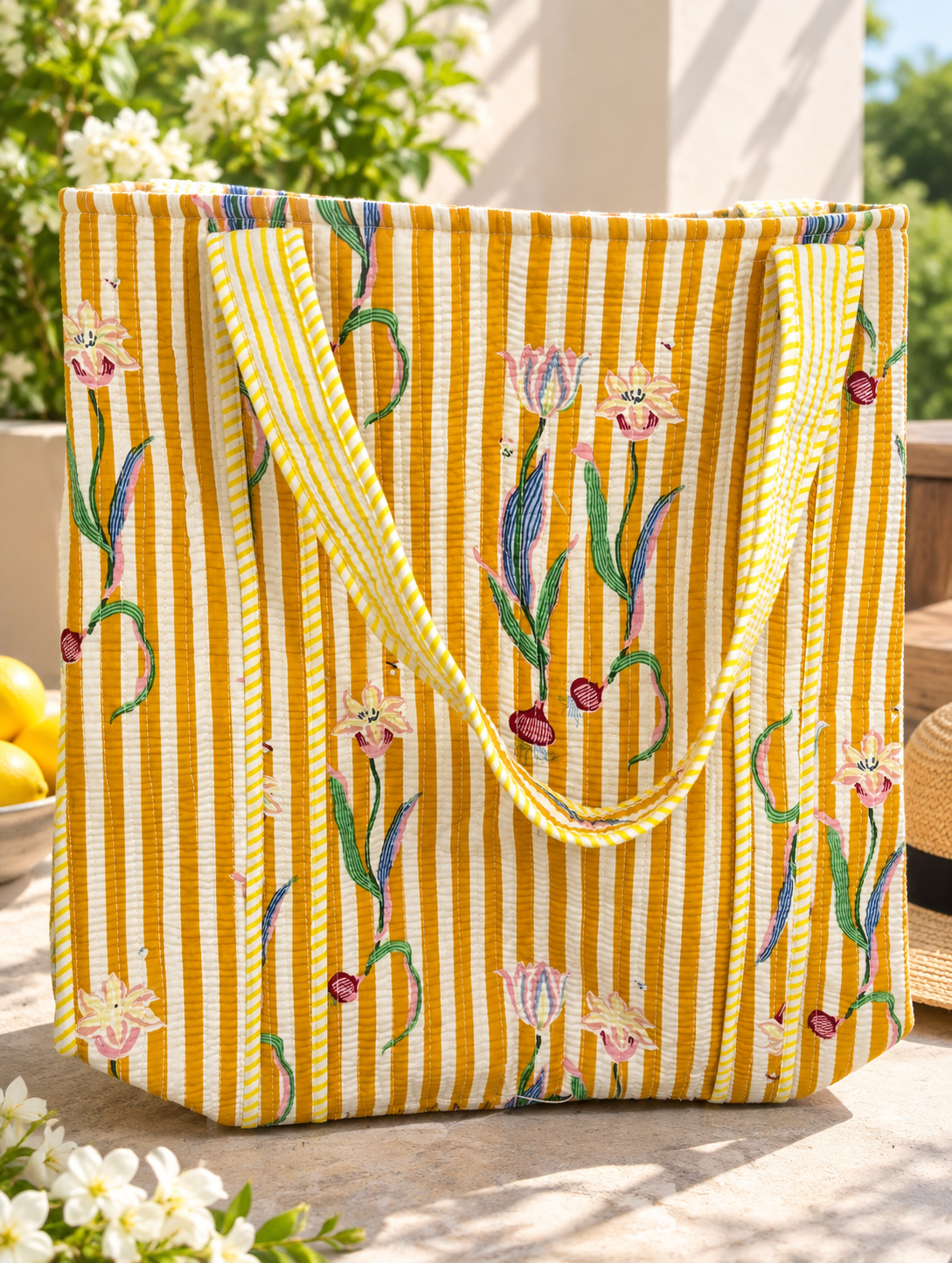 Sunlit Bloom Quilted Tote Bag