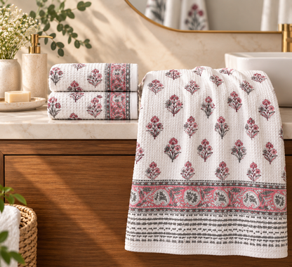 Gulab Rang Waffle Bath Towel Set