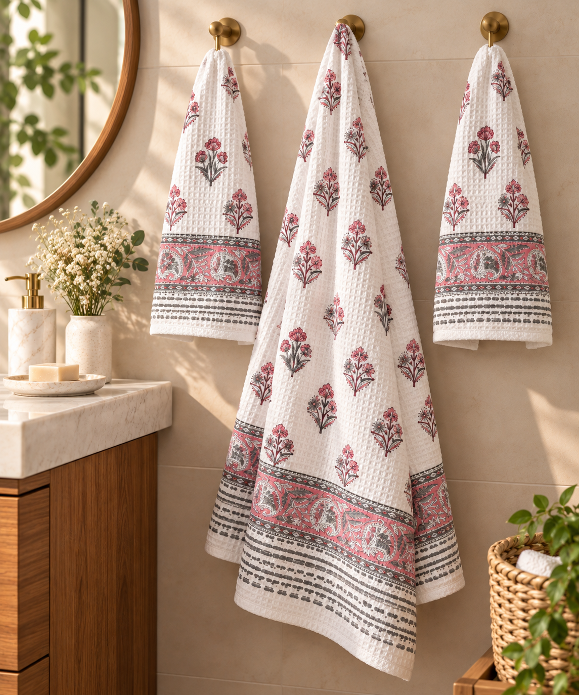 Gulab Rang Waffle Bath Towel Set
