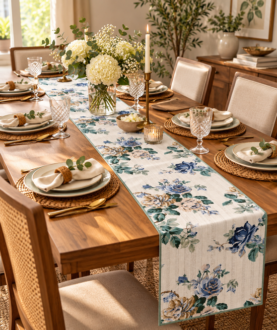 Indigo Bloom Garden Table Runner