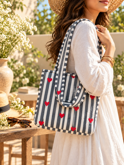 Little Hearts Quilted  Medium Tote Bag