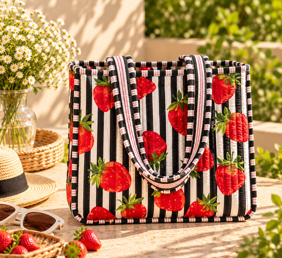 Berry Noir Quilted  Medium Tote Bag