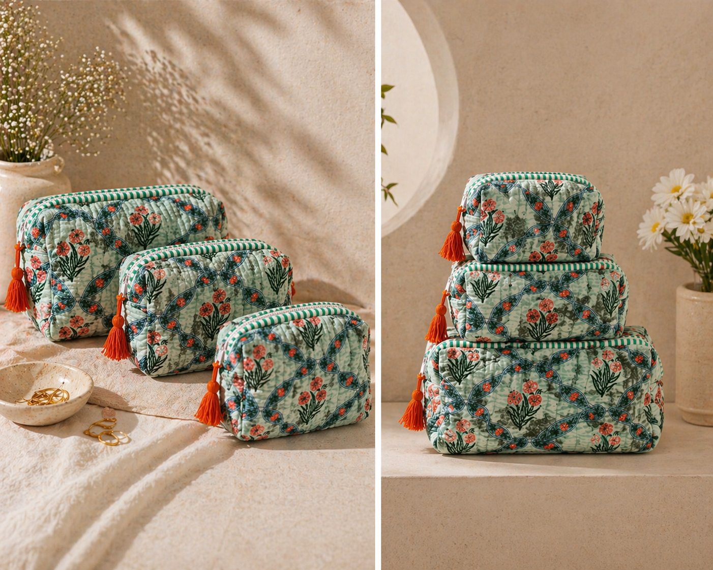 Botanical Velvet Travel Pouches Set (Set of 3)
