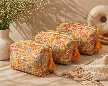 Sunflower Bloom Velvet Travel Pouches Set (Set of 3)