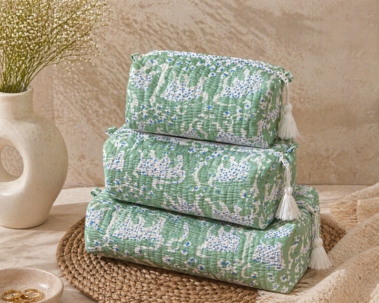 Meadow Mint Velvet Travel Pouches Set (Set of 3)