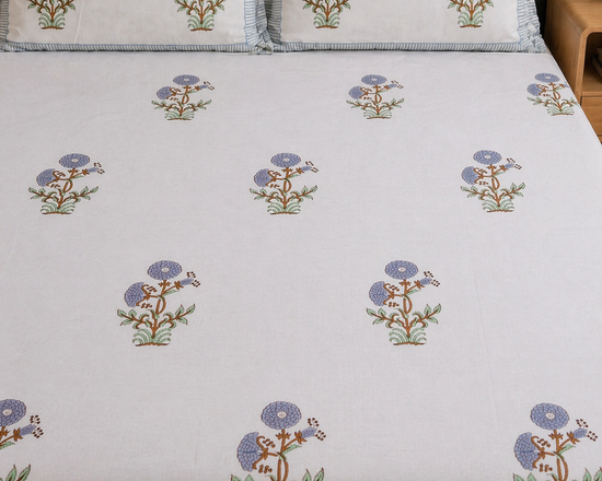 Indigo Meadow Handblock Bedsheet