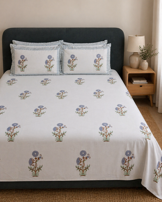 Indigo Meadow Handblock Bedsheet
