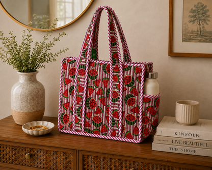 Watermelon Picnic Quilted Medium Tote Bag