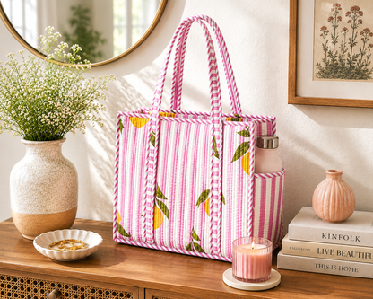 Lemon Blossom Quilted Medium Tote Bag,
