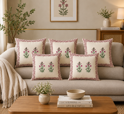 Gulbahaar Hand Block Cushion Cover (Set of 5)