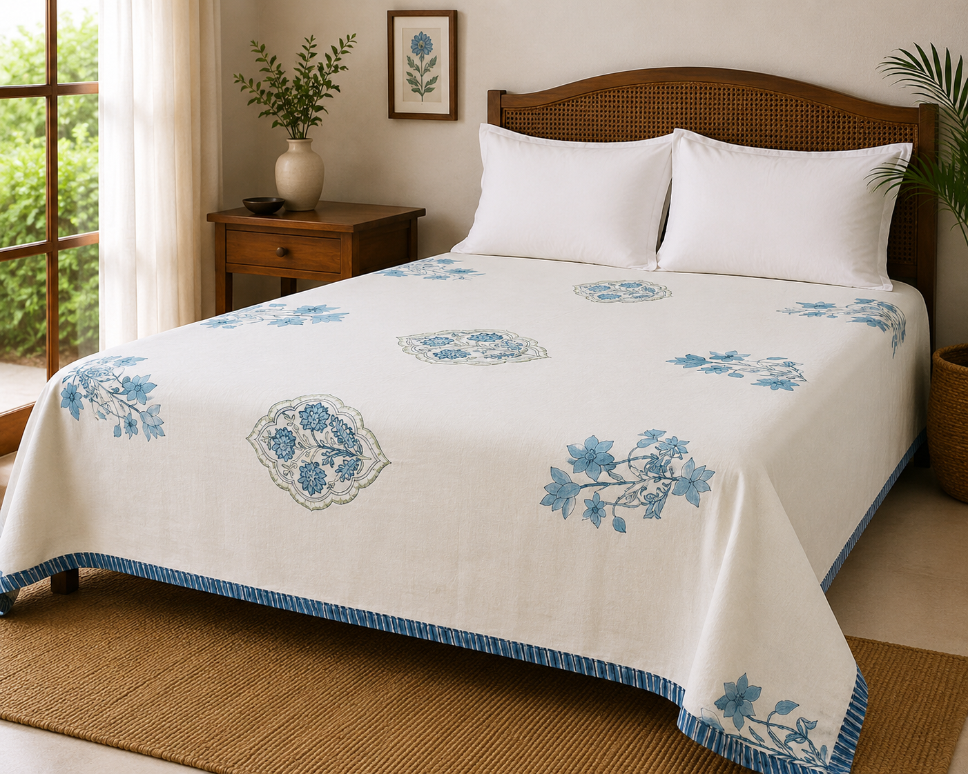 Azure Blossom Reversible Jaipuri Cotton Dohar ( Double Bed)