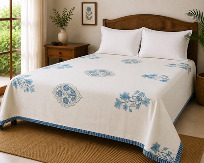 Azure Blossom Reversible Jaipuri Cotton Dohar ( Double Bed)