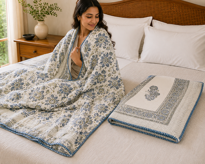 Indigo Blossom Cotton Dohar (Set of 2 Single Bed )