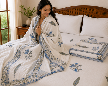 Blue Meadow Reversible Single Dohars ( Set of 2 single dohars)