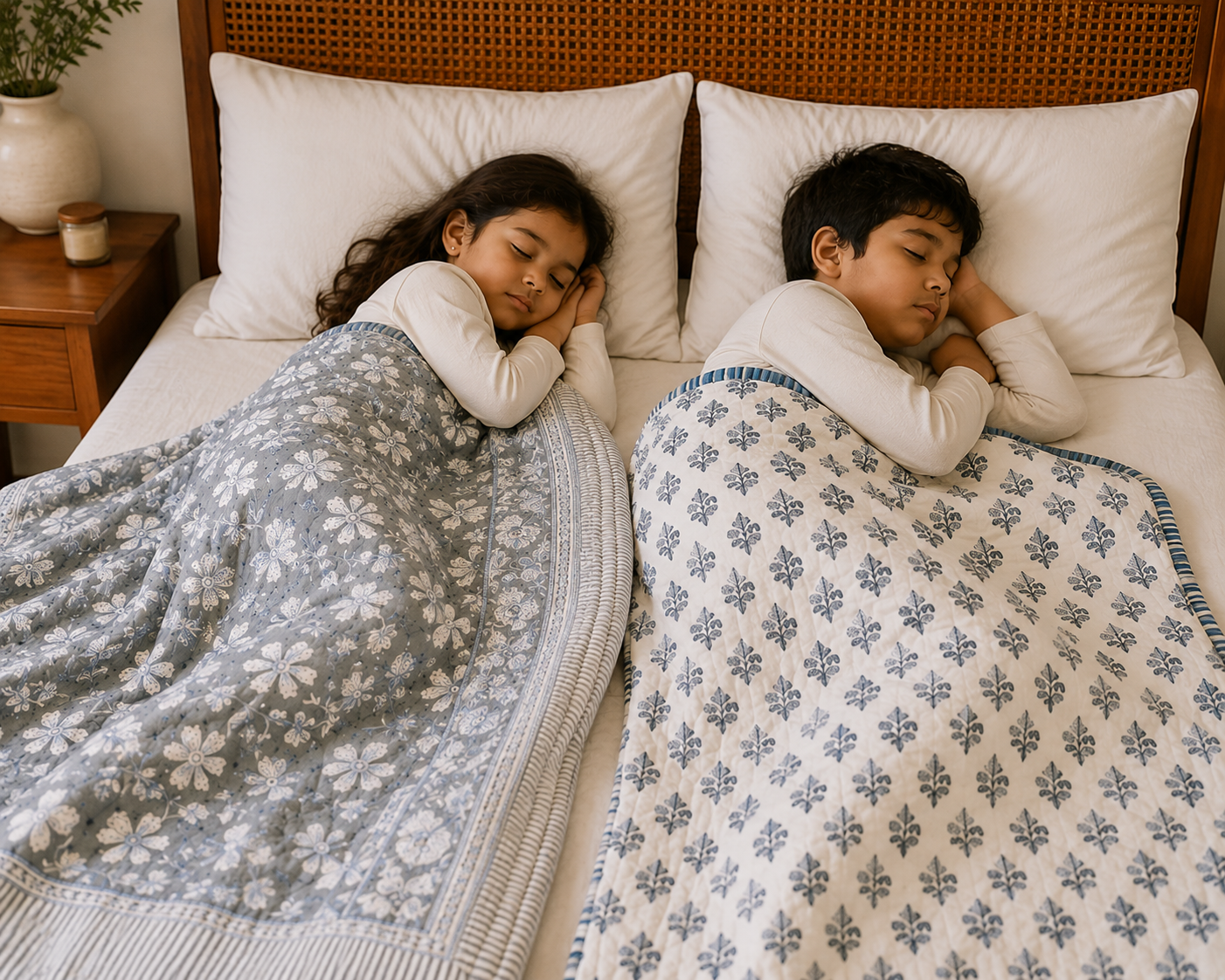 Indigo Grey Bloom  Reversible Dohar Set (Set of 2)
