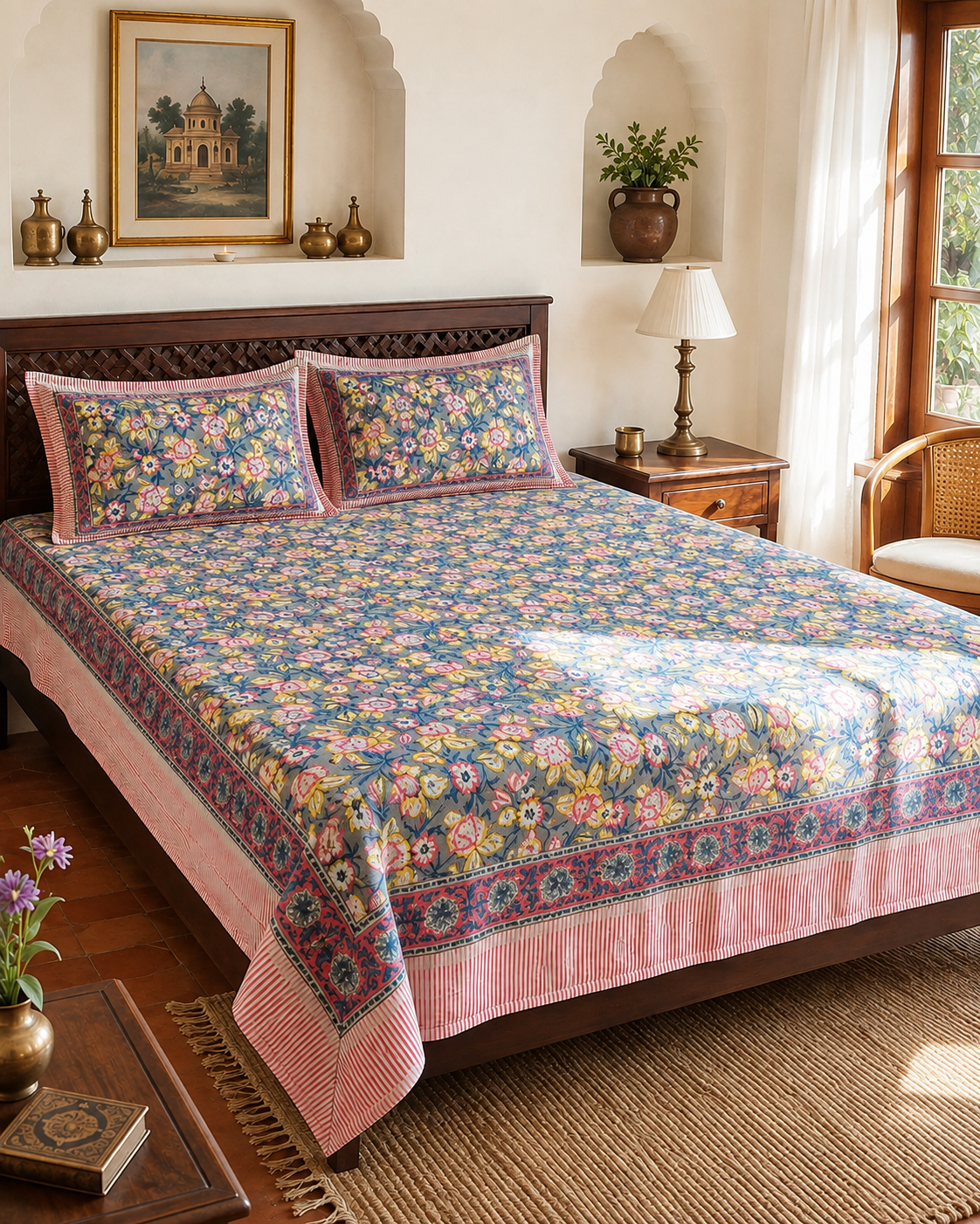 Bloom Garden Grey Bedsheet Double bed
