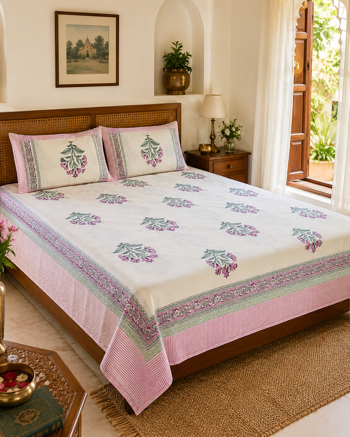 Blush Pink Meadow  Bedsheet Double bed