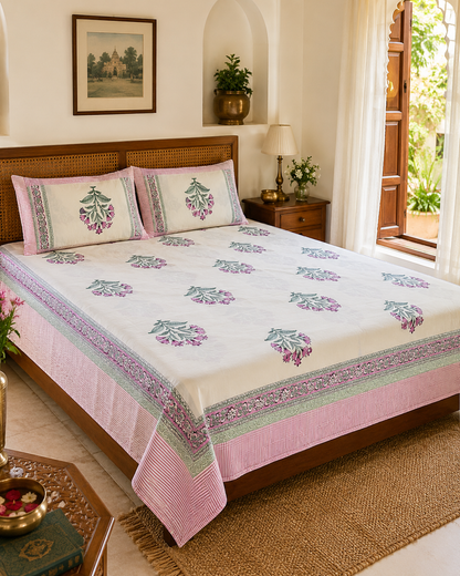Blush Pink Meadow  Bedsheet Double bed