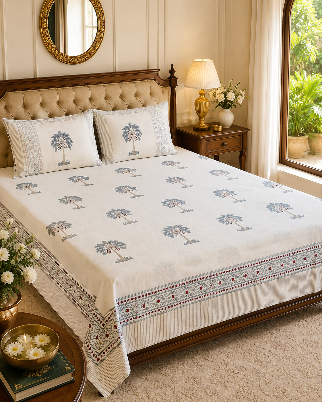 Palm Heaven Hand blocked Bedsheet Double bed