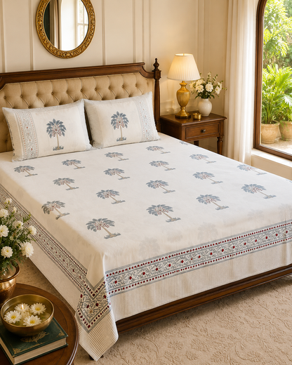 Palm Heaven Hand blocked Bedsheet Double bed