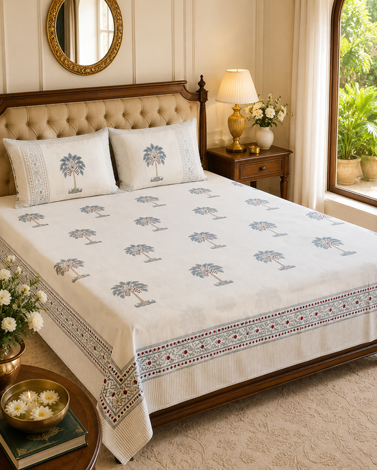 Palm Heaven Hand blocked Bedsheet Double bed