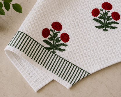 Crimson Bloom Waffle Weave Bath Towel