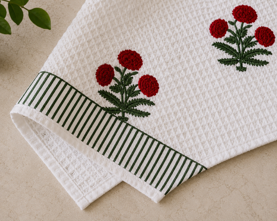 Crimson Bloom Waffle Weave Bath Towel