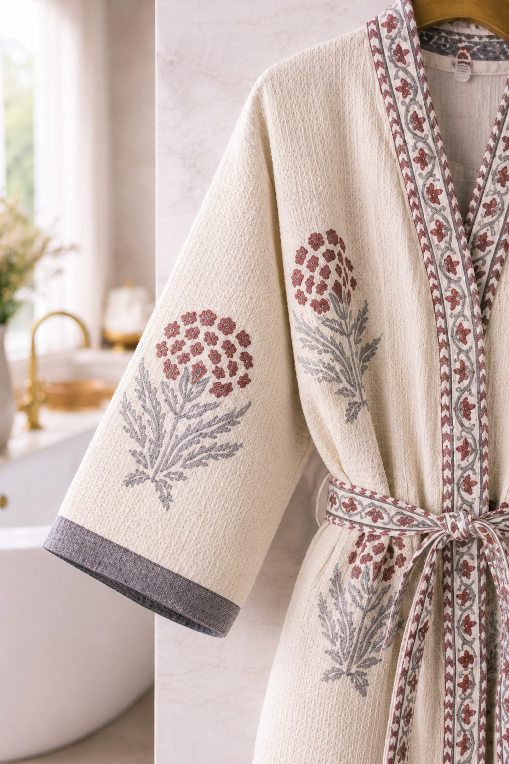 Serene Bloom Waffle Bath Robe