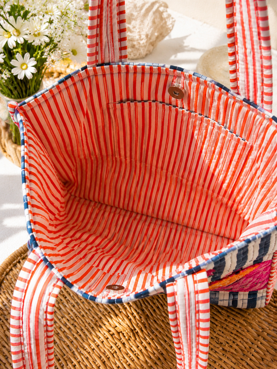 Citrus Stripe Small Quilted Tote Bag