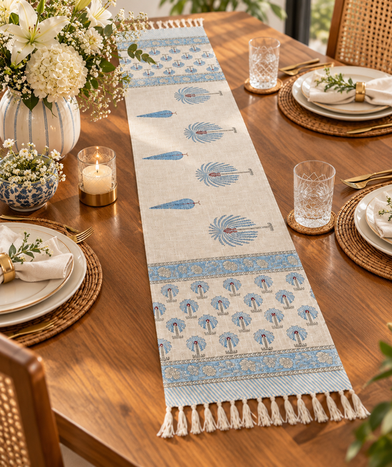 Neel Gul Block  Jute Table Runner