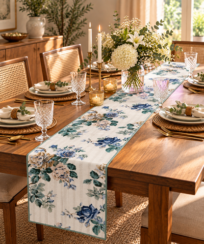 Indigo Bloom Garden Table Runner